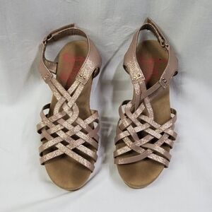 Jellypop Women's Rose Gold Strappy 2 1/2 in Cork Wedge Heel Sandal 5
